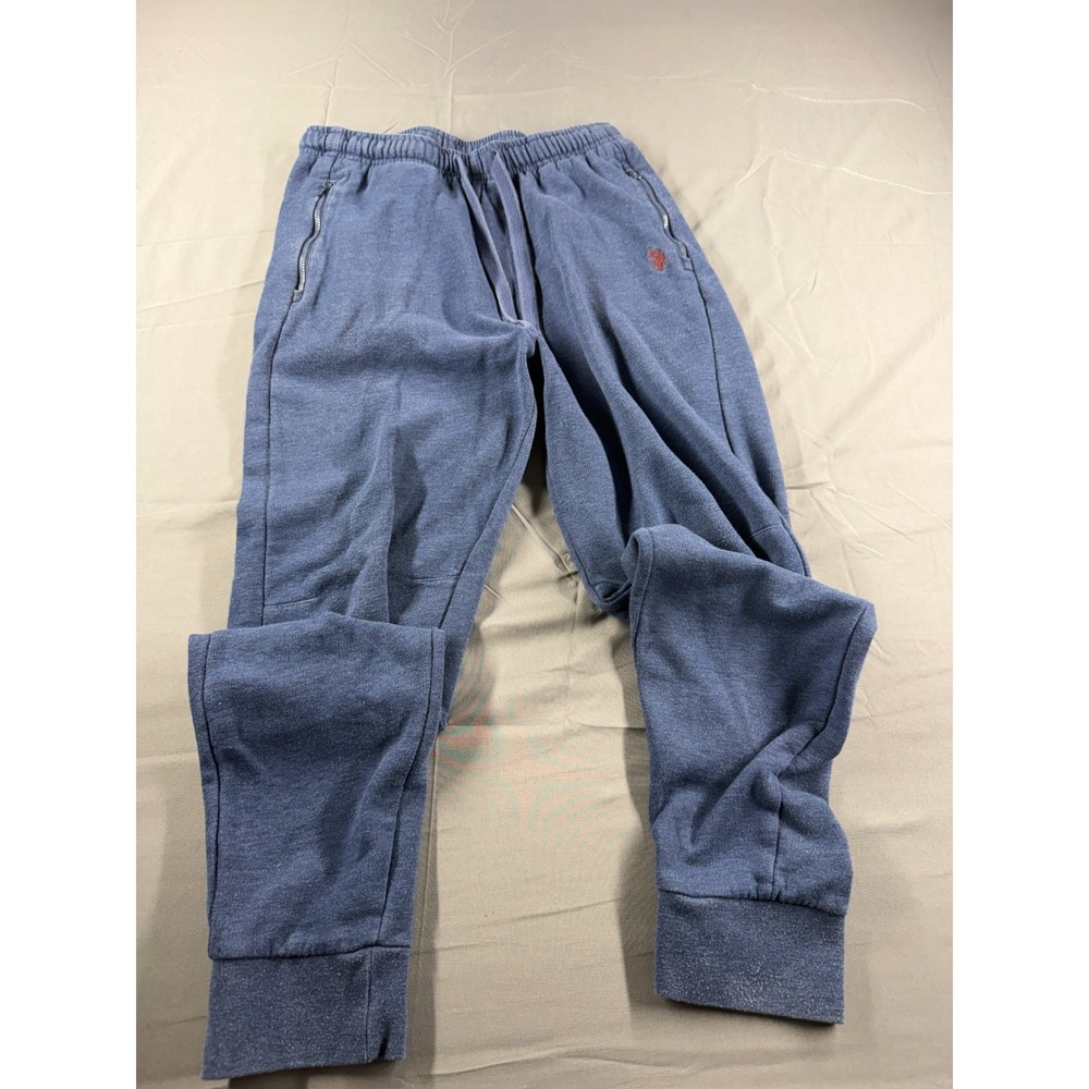 US Polo Assn Mens Medium Blue Fleece Jogger Sweatpants Zip Pockets Drawstring